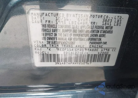 2017 Nissan Sentra Sv z USA, uszkodzony, nr VIN 3N1AB7APXHY210967